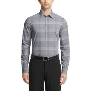 Calvin Klein Mens Stretch Steel + Button Down Dress Shirt, Grey, 15.5 Neck, 3...